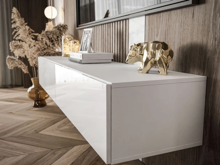 Szafka RTV dwudrzwiowa wisząca 175 cm z oświetleniem LED Sorelle Biały połysk