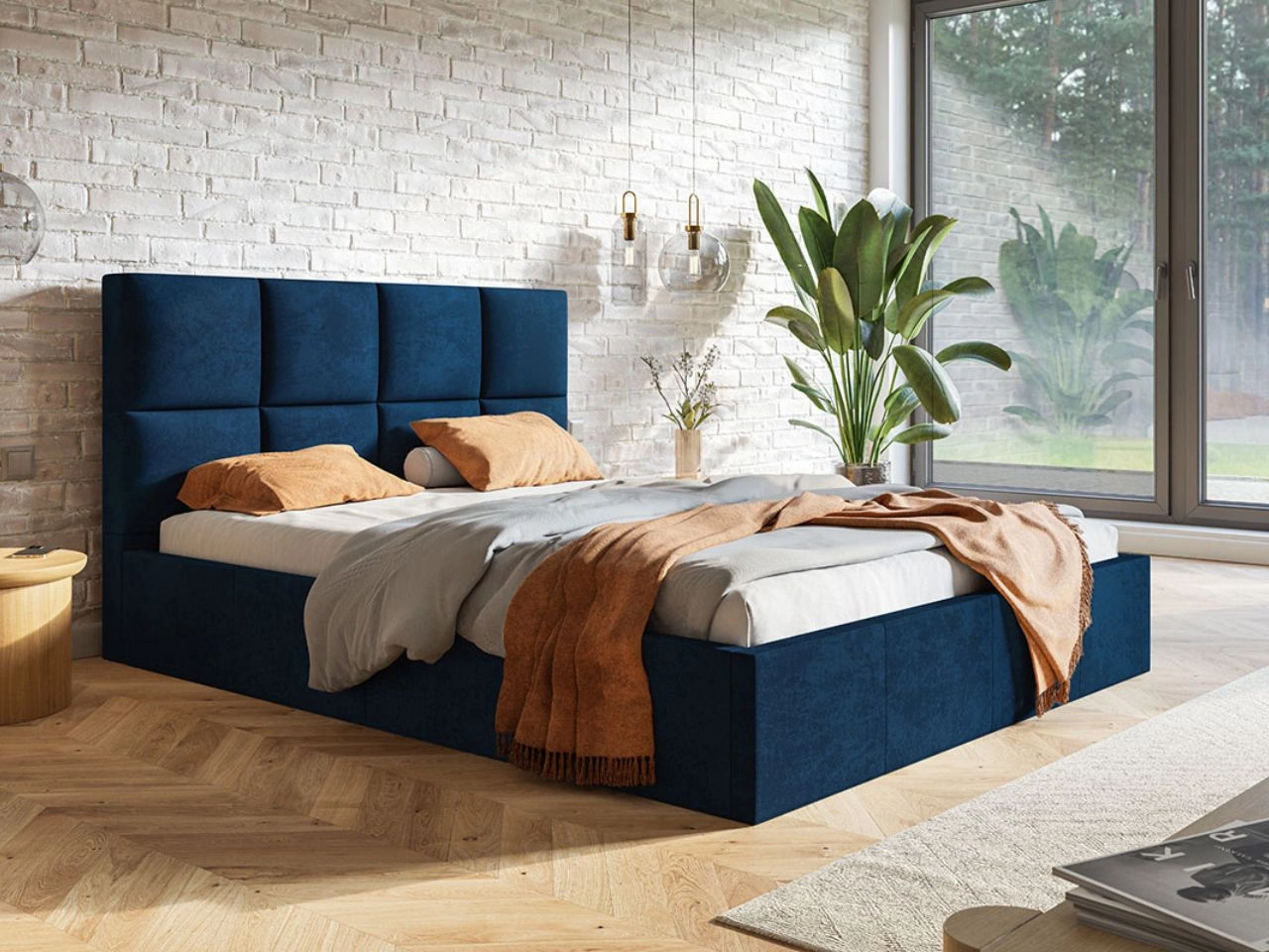 Łóżko tapicerowane z pojemnikiem i stelażem 180x200 Malo ciemnoniebieskie