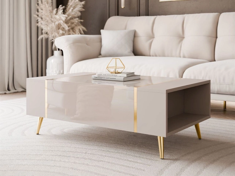 Zestaw mebli do salonu w stylu glamour na złotych nóżkach Lunelie Kaszmir