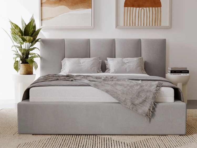 Łóżko tapicerowane z pojemnikiem i stelażem 120x200 cm Lizbona Jasnoszare