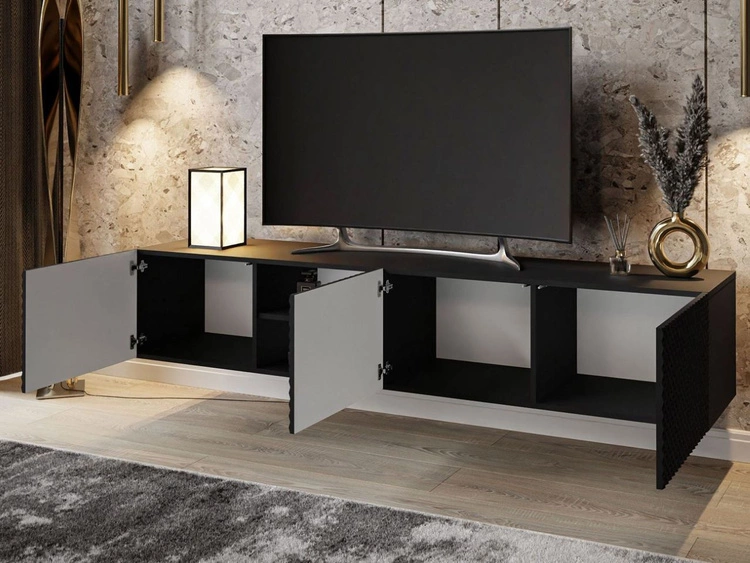 Szafka RTV wisząca z frezowanymi frontami 3D Celiane czarny połysk