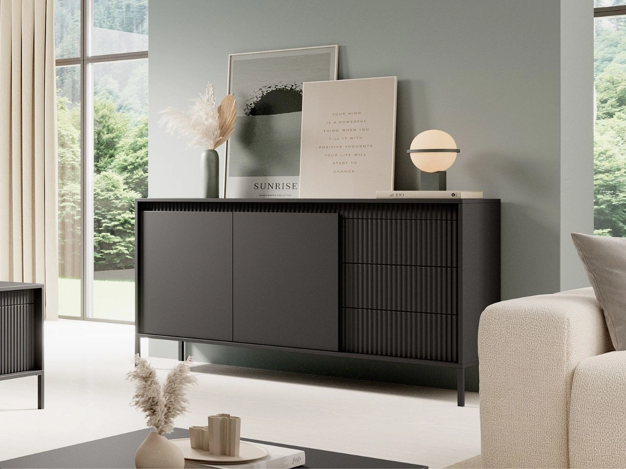 Komoda z drzwiami i szufladami 153 cm Sorano Czarna