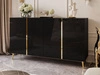 Czterodrzwiowa komoda 158 cm w stylu glamour na złotych nogach Lunelie czarny połysk