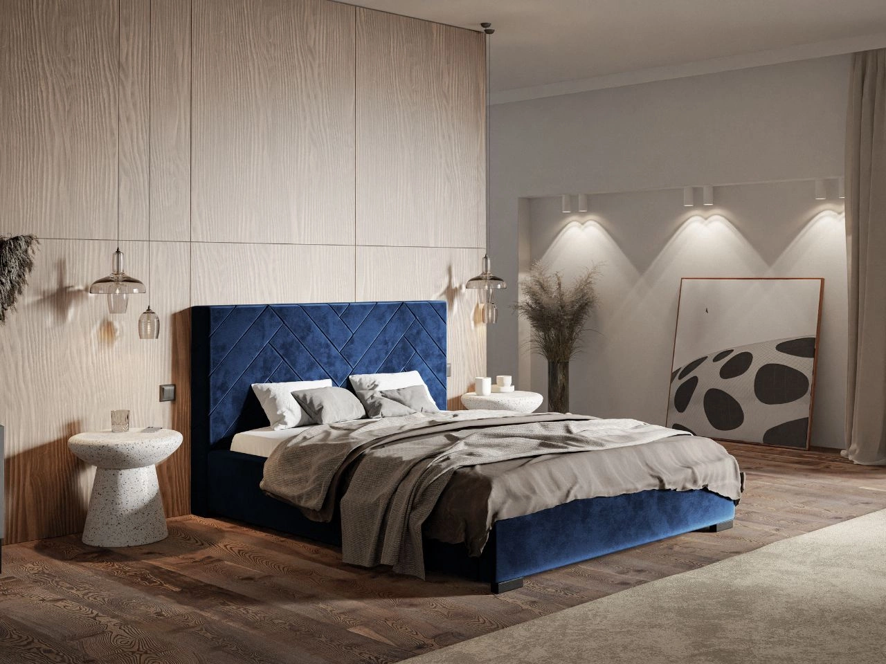 Łóżko tapicerowane z pojemnikiem i stelażem 160x200 Toreto Granatowe