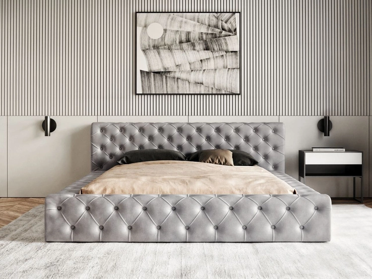 Łóżko tapicerowane z pojemnikiem i stelażem 180x200 cm Palini Szare