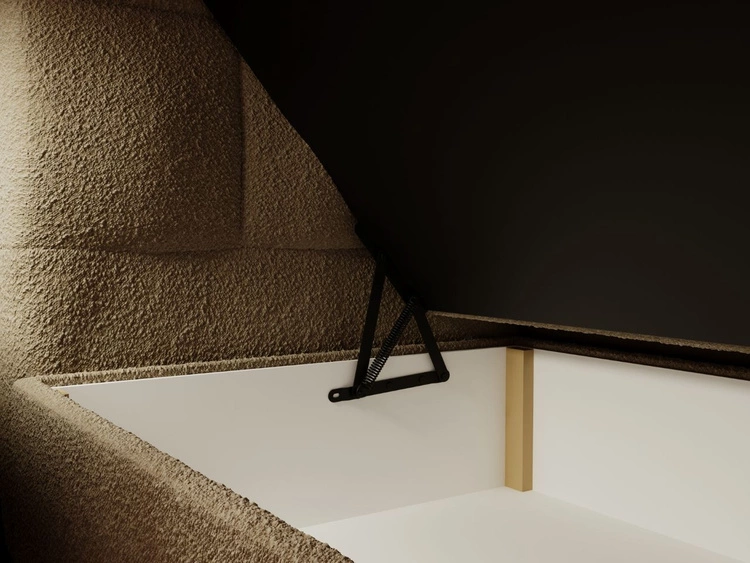 Łóżko kontynentalne z pojemnikiem na pościel 180x200 Alicante w tkaninie bouclé Brązowe