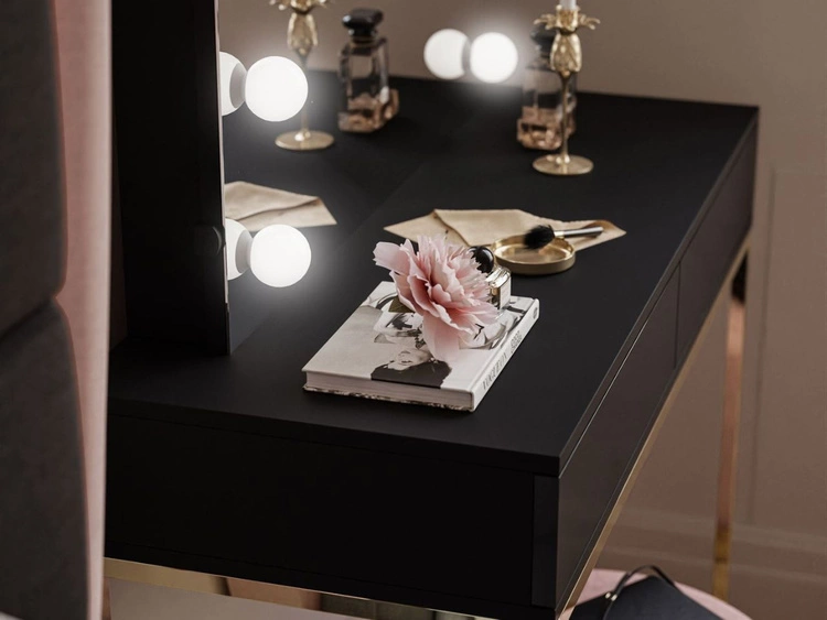 Toaletka kosmetyczna z szufladami, lustrem i oświetleniem LED Brisa czarny połysk