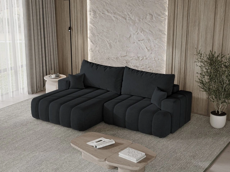 Narożnik L Lewy z funkcją spania i pojemnikiem Caleo Czarny