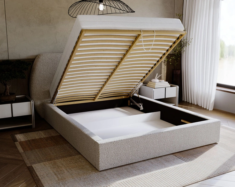 Łóżko tapicerowane z pojemnikiem i stelażem 180x200 cm Blossom Brązowe