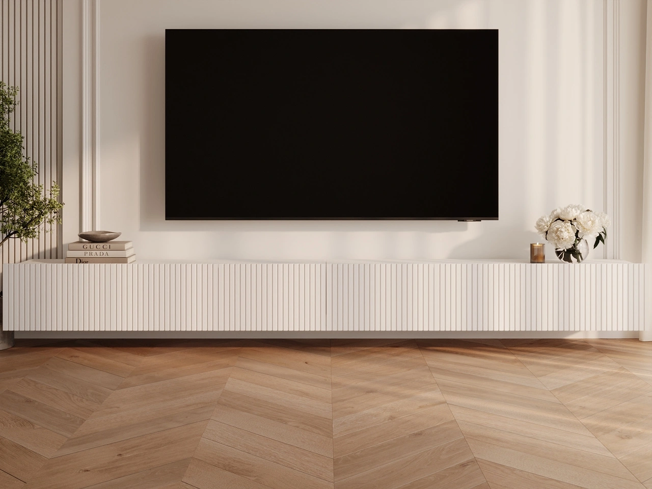 Zestaw szafek pod telewizor z drzwiczkami 300 cm Kioto Biała