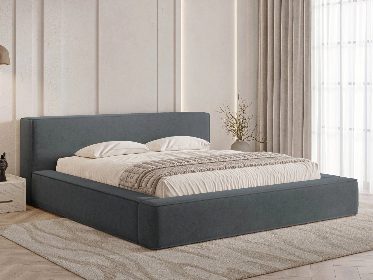 Łóżko tapicerowane z pojemnikiem i stelażem 180x200 Mali Ciemnoszare