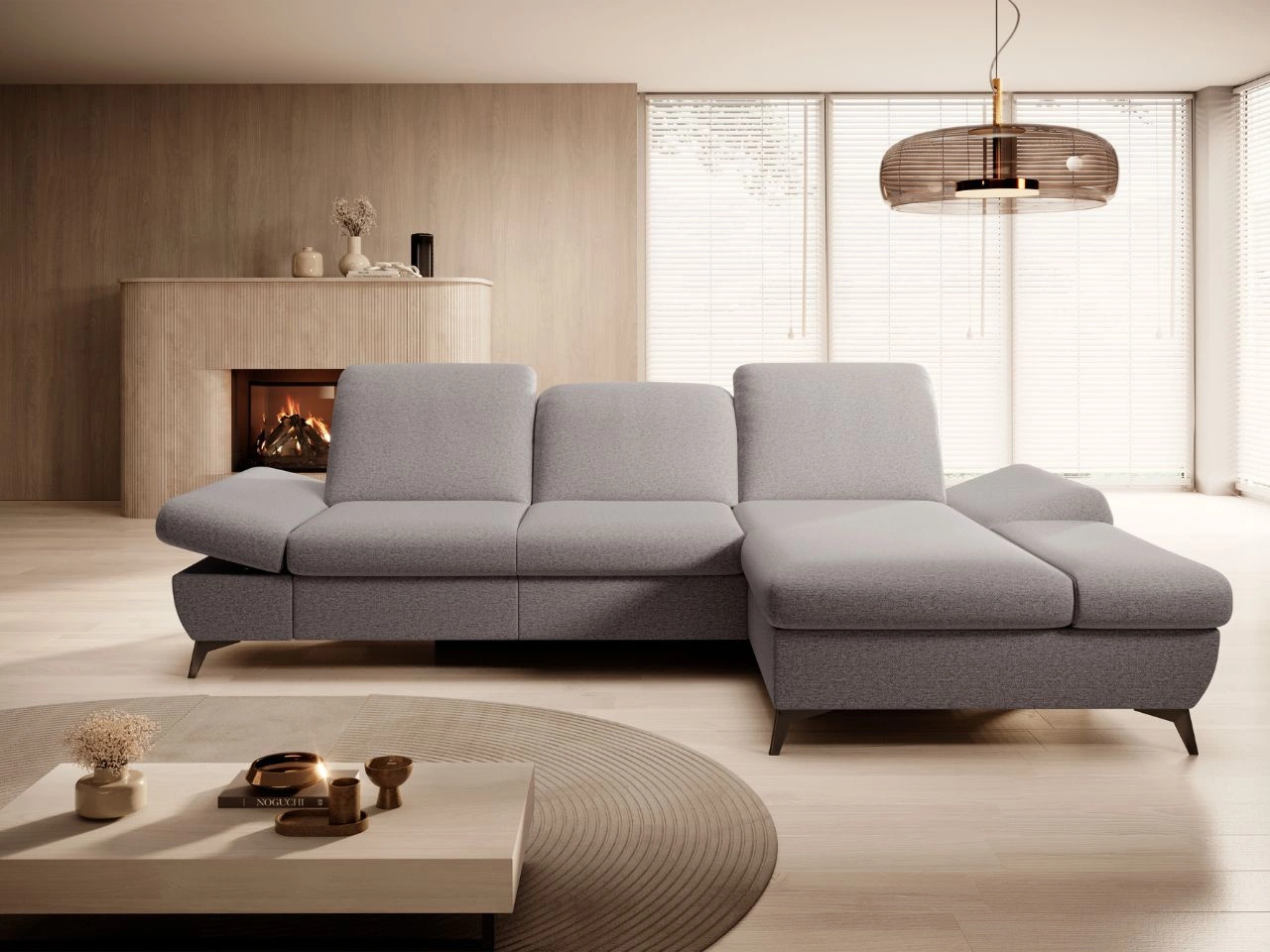 Narożnik L Prawy z funkcją spania i pojemnikiem Hannover Szary