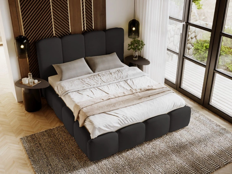 Łóżko tapicerowane z pojemnikiem i stelażem 140x200 Galli Czarne
