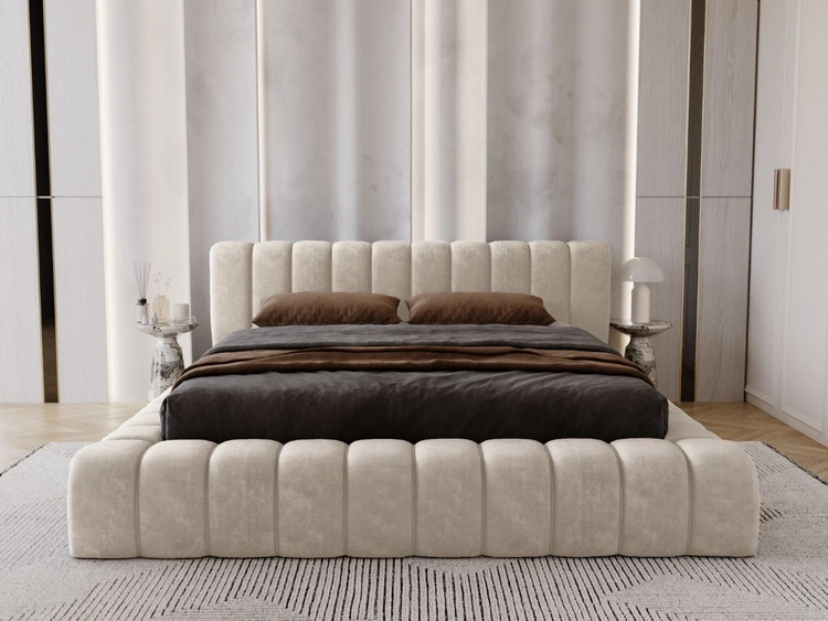 Łóżko tapicerowane z pojemnikiem na pościel i stelażem 160x200 Italia Beżowe