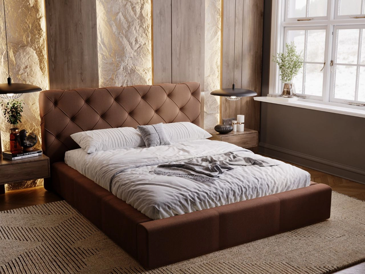 Łóżko tapicerowane z pojemnikiem i stelażem 120x200 Milano Brązowe