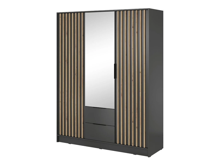 Szafa trzydrzwiowa z drzwiami uchylnymi 155 cm Macron Grafitowa z lustrem i lamelami