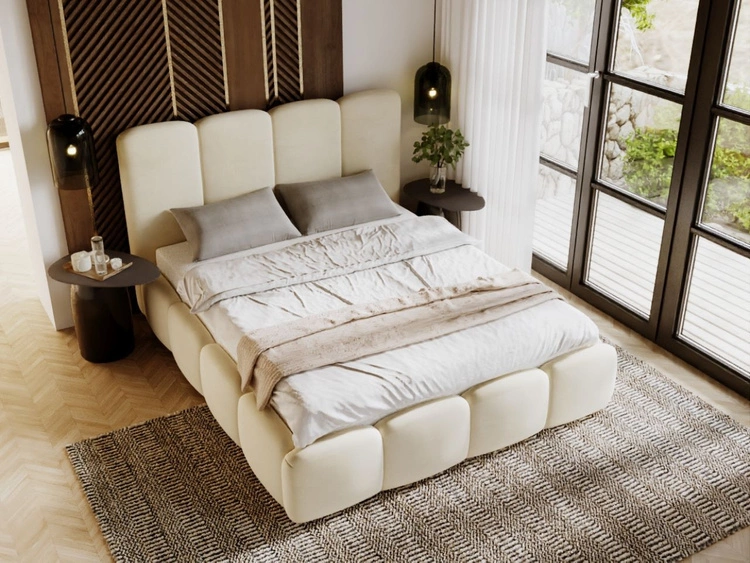 Łóżko tapicerowane z pojemnikiem i stelażem 140x200 Galli Beżowe