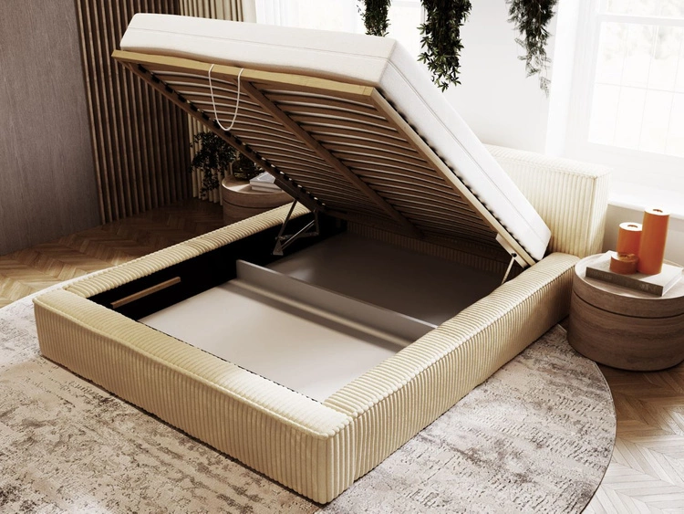 Łóżko tapicerowane z pojemnikiem i stelażem 160x200 Lago Beżowe