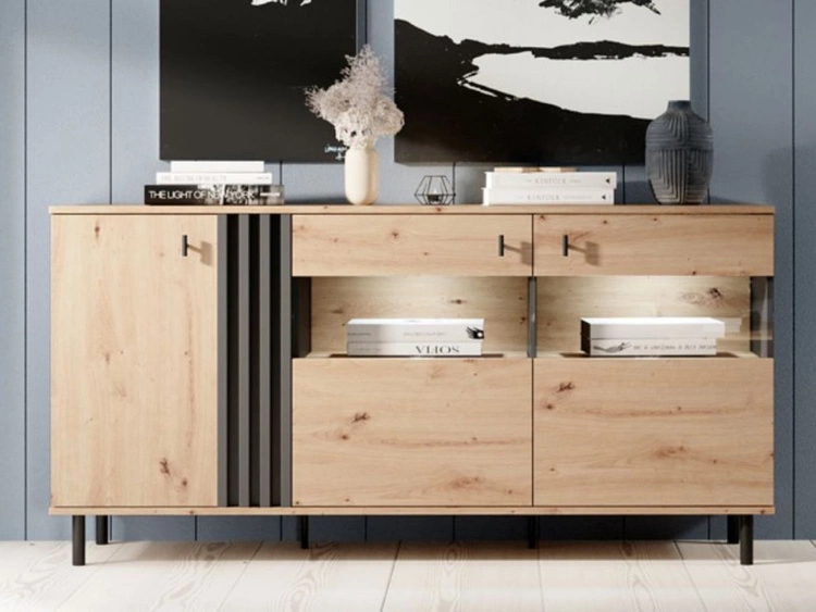 Komoda z drzwiami Malone Dąb Artisan, Antracyt