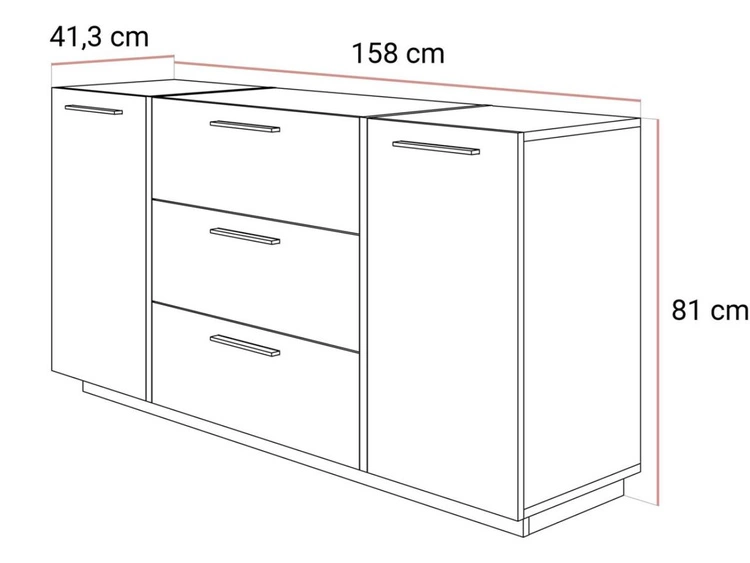 Dwudrzwiowa komoda 158 cm z trzema szufladami Lunelie kaszmir połysk
