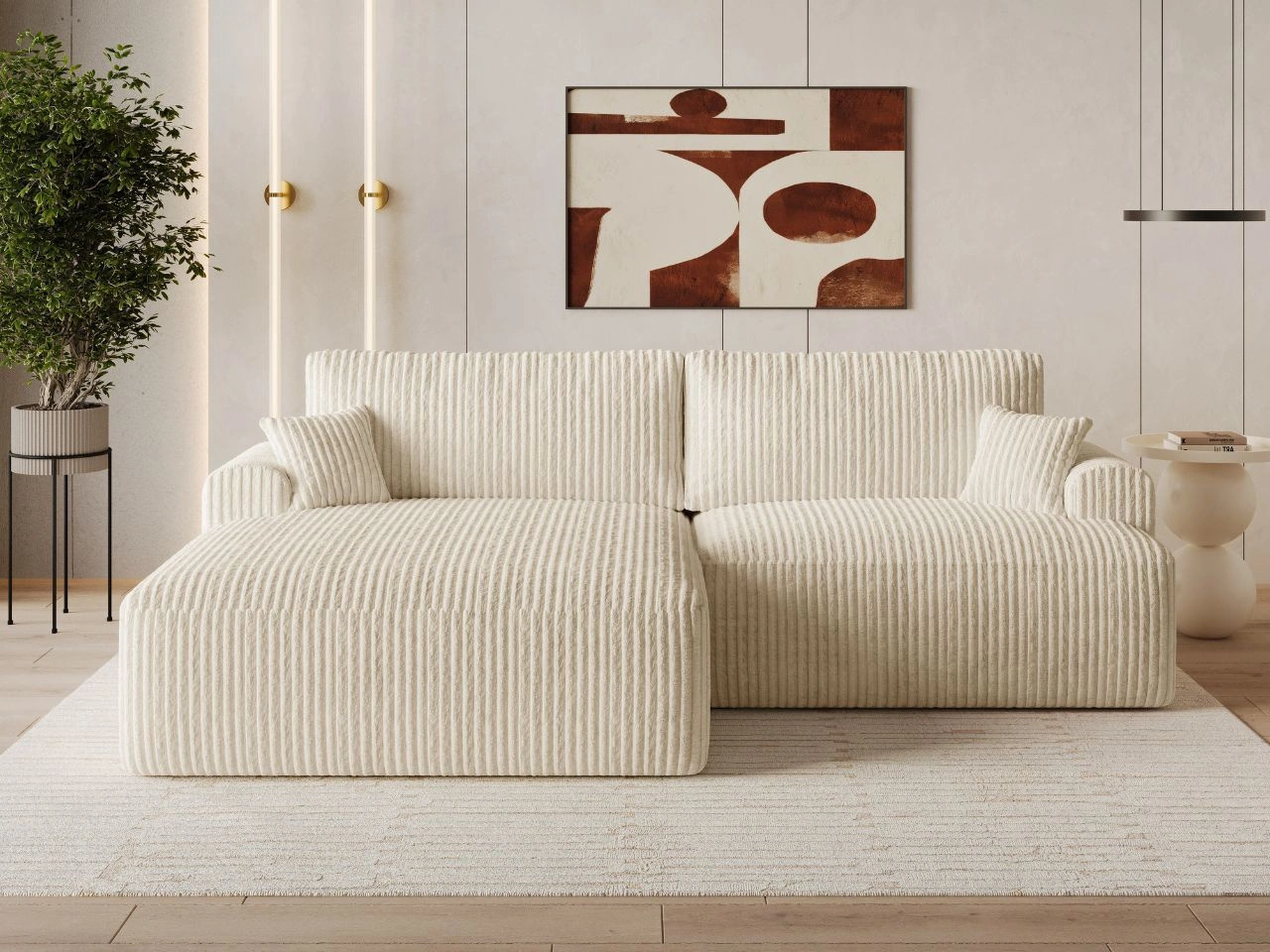 Narożnik L z funkcją spania i pojemnikiem Serene lewy Beżowy