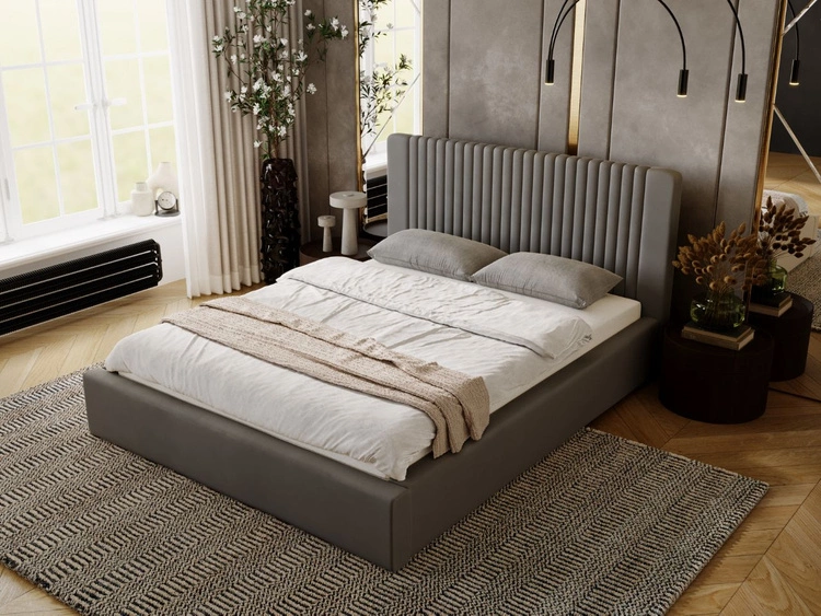 Łóżko tapicerowane z pojemnikiem i stelażem 160x200 Malmo Szary