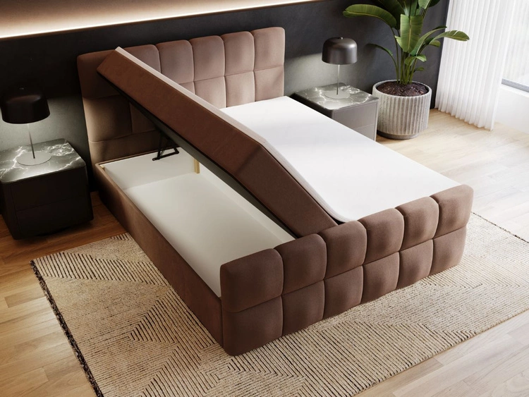 Łóżko kontynentalne z pojemnikiem na pościel 200x200 Alicante Brązowe