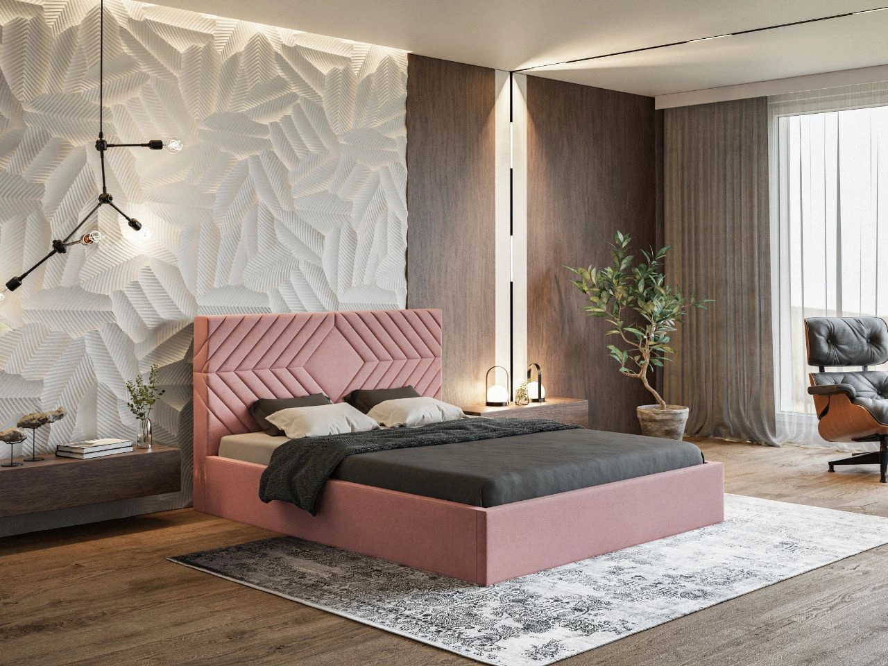 Łóżko tapicerowane z pojemnikiem i stelażem 180x200 Loris Różowe