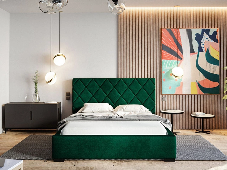 Łóżko tapicerowane z pojemnikiem i stelażem 120x200 Taranto Ciemnozielone