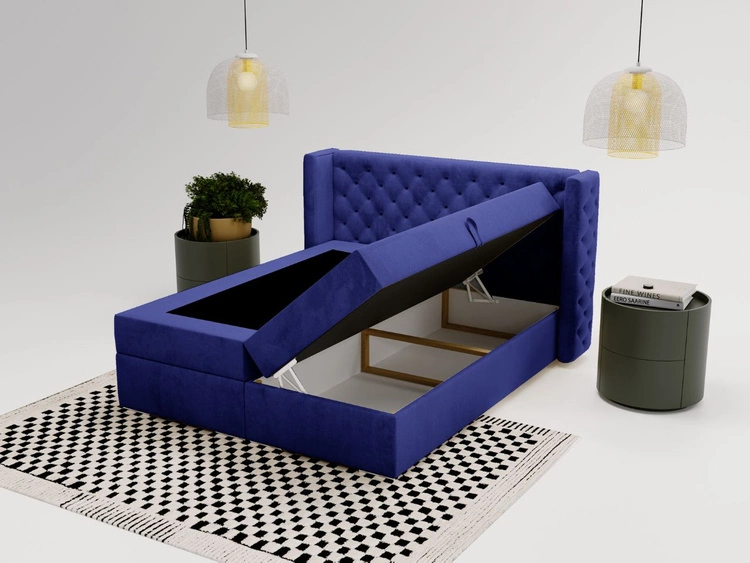 Łóżko kontynentalne z pojemnikiem na pościel 120x200 cm Lion Niebieskie