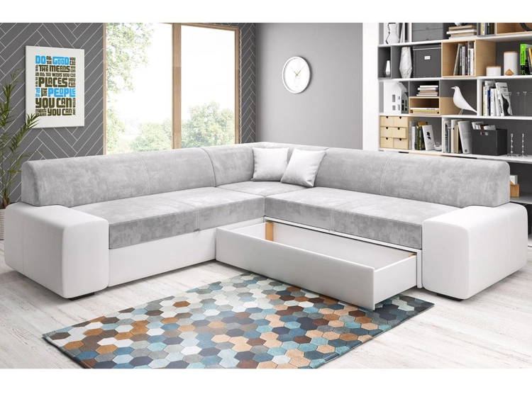 Narożnik L Prawy z funkcją spania i pojemnikiem Fresto Maxi Różowy, Biały