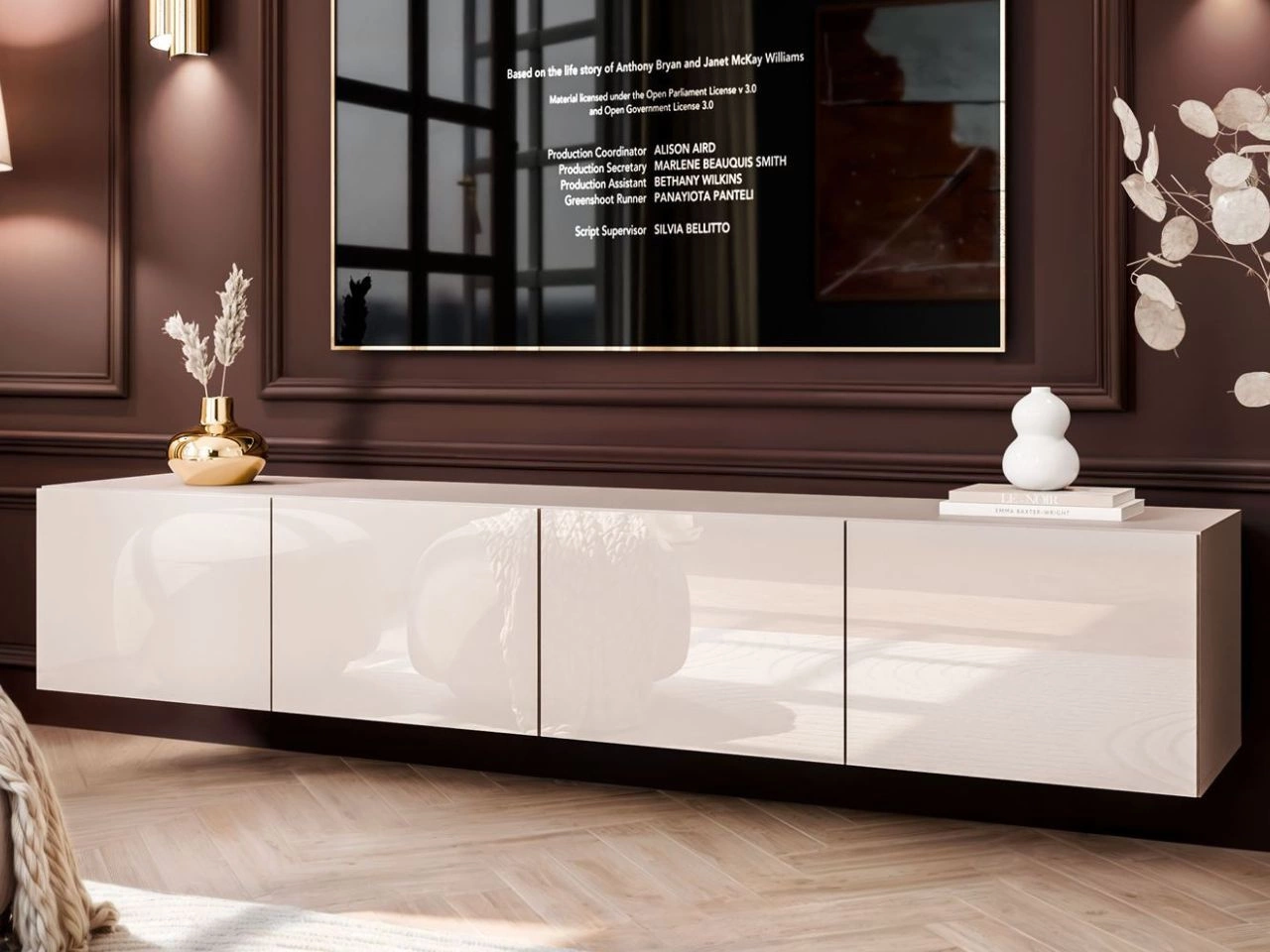 Wisząca szafka RTV pod telewizor z drzwiczkami 200 cm Nodoo Kaszmir