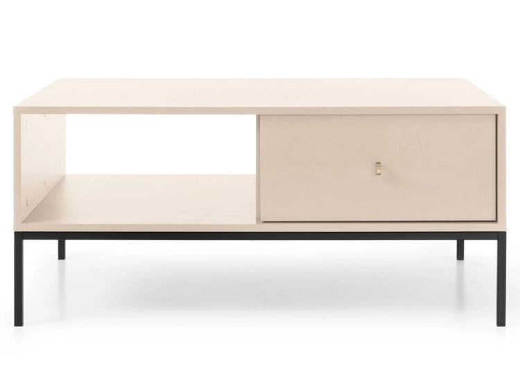 Stolik kawowy z szufladą na czarnych nóżkach Amor Beż piaskowy