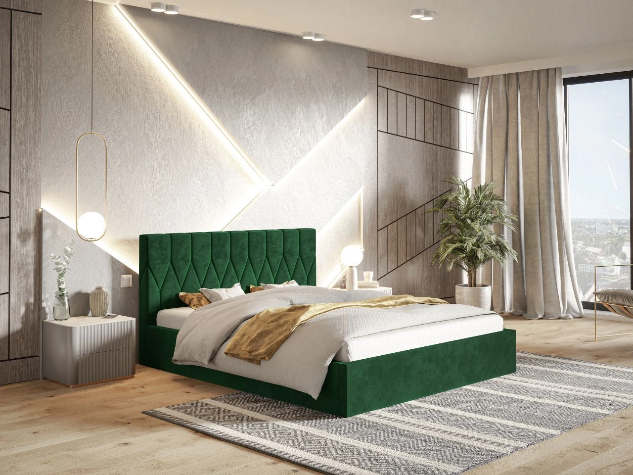 Łóżko tapicerowane z pojemnikiem i stelażem 120x200 Gaja Zielone