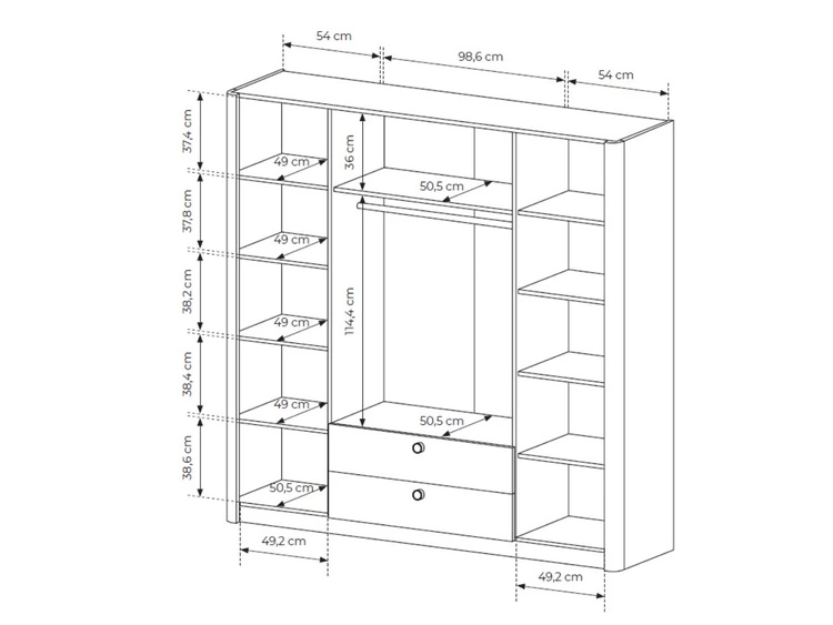 Szafa z drzwiami uchylnymi, szufladami oraz lustrem Bilancio Dąb Barista