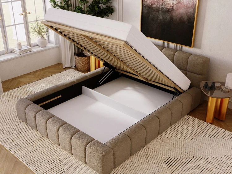 Łóżko tapicerowane z pojemnikiem i stelażem 160x200 Alicante Brązowe