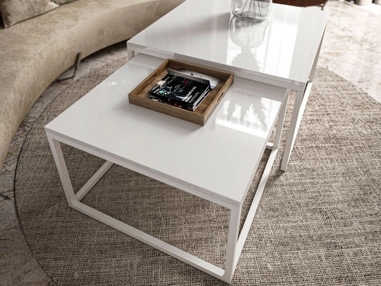 Stolik kawowy na białym stelażu Asumi Biały Połysk 36x42