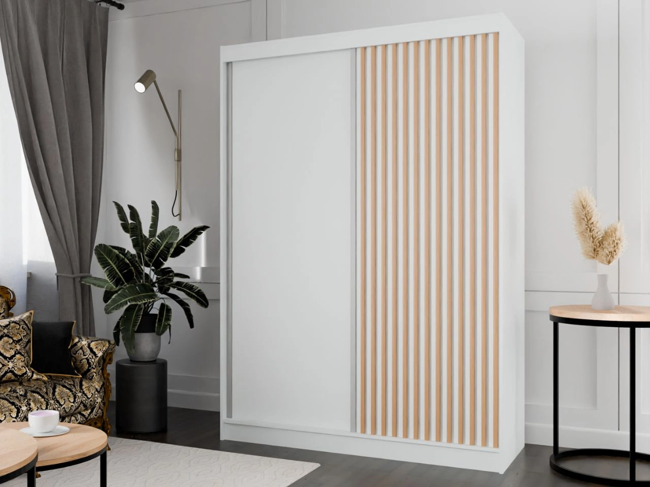 Szafa przesuwna z lamelami 150 cm Loreto Biała