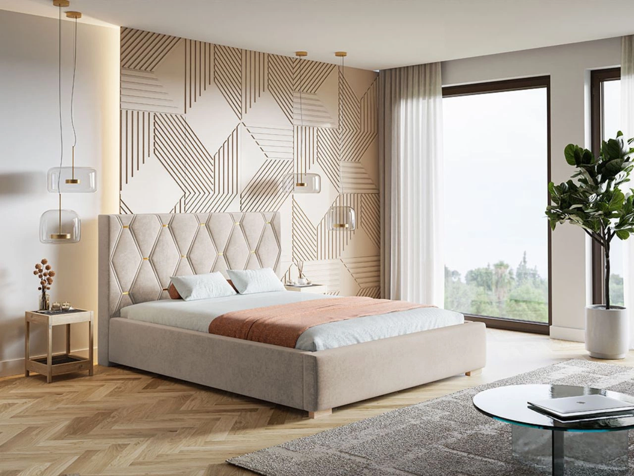 Łóżko tapicerowane z pojemnikiem i stelażem 120x200 Tasso Beżowe