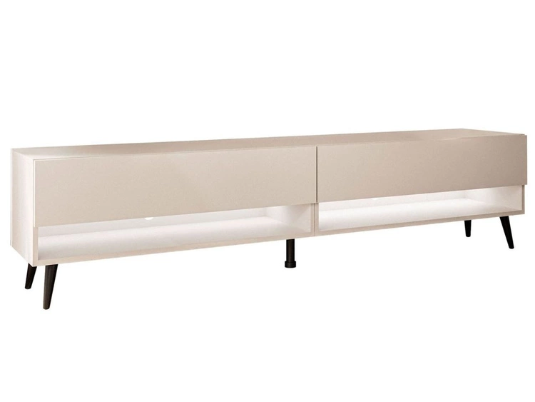 Szafka RTV do salonu 180 cm z czarnymi nóżkami i oświetleniem LED Aurelie Kaszmir mat