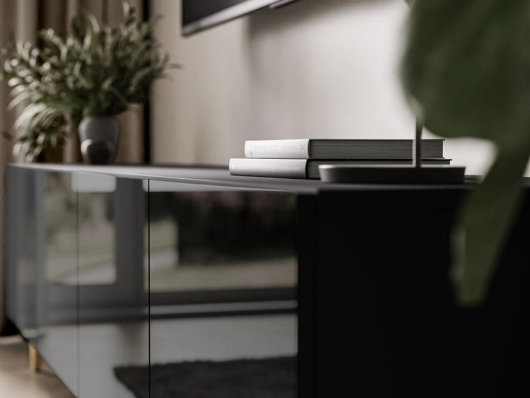 Meblościanka do salonu na złotych nogach Noaé Czarny połysk