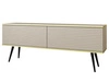 Szafka pod telewizor z drzwiczkami 135 cm z ryflowanym frontem Diolo Beżowa na czarnych nogach