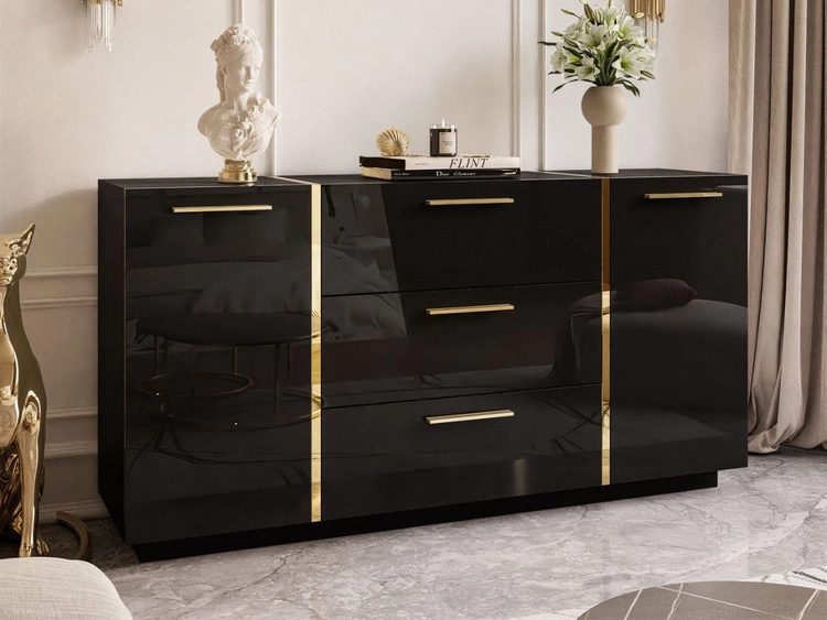 Zestaw mebli do salonu w stylu glamour Lunelie Czarny połysk