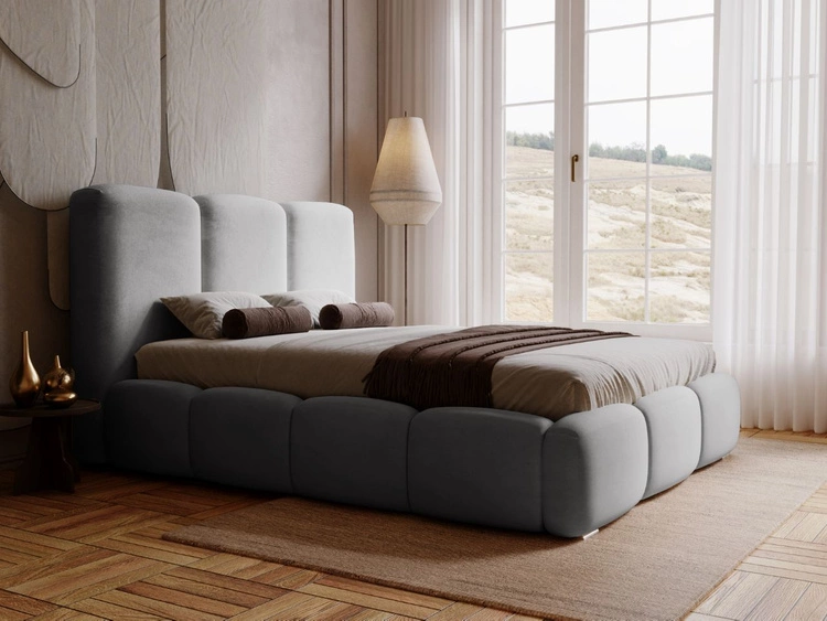 Łóżko tapicerowane z pojemnikiem i stelażem 180x200 cm Bubble Szare