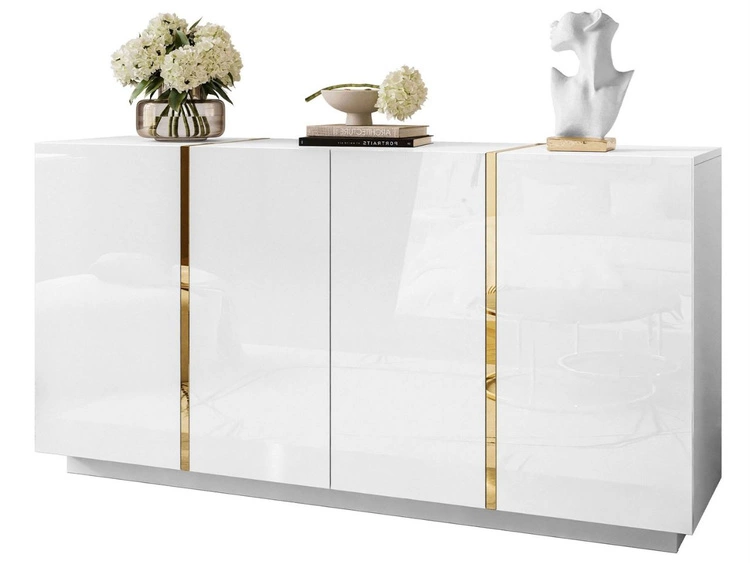 Czterodrzwiowa komoda 158 cm w stylu glamour Lunelie biały połysk