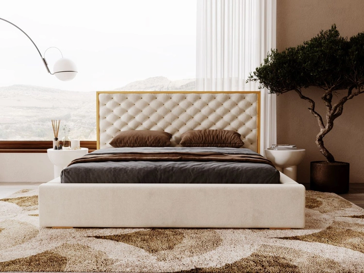 Łóżko tapicerowane z pojemnikiem i stelażem 200x200 Bonito Beżowy