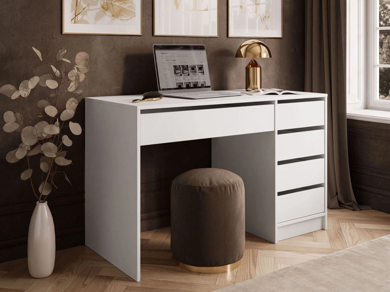 Biurko z pięcioma szufladami Melo biały mat